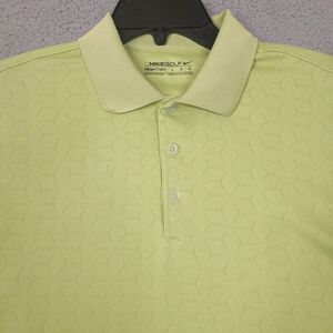 Nike Polo Shirt Mens Large Green Lime‎ Golf Fit Dry Geometric